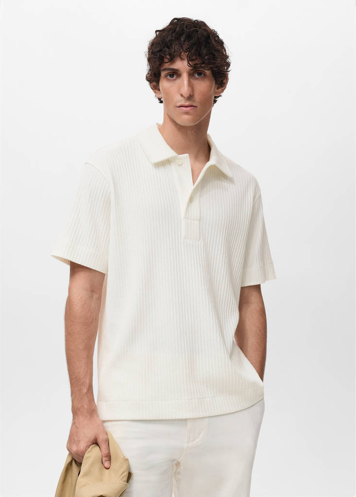 Textured knitted polo shirt — Off White