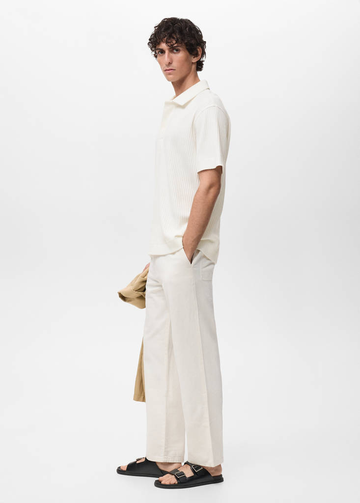 Textured knitted polo shirt — Off White