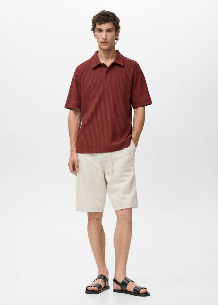 Textured knitted polo shirt — Cherry