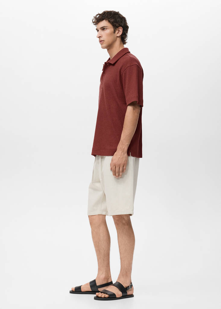 Textured knitted polo shirt — Cherry