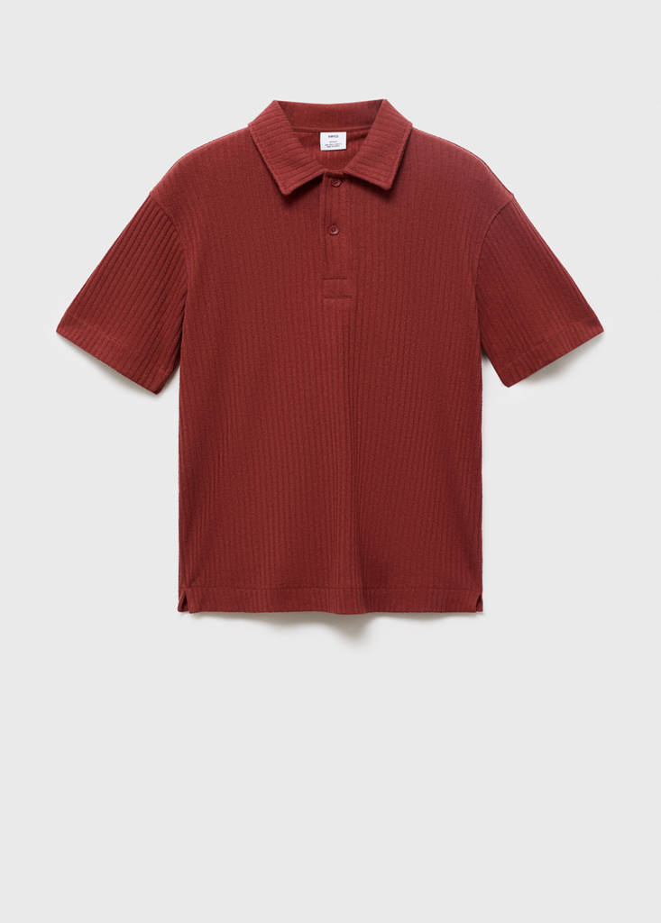 Textured knitted polo shirt — Cherry