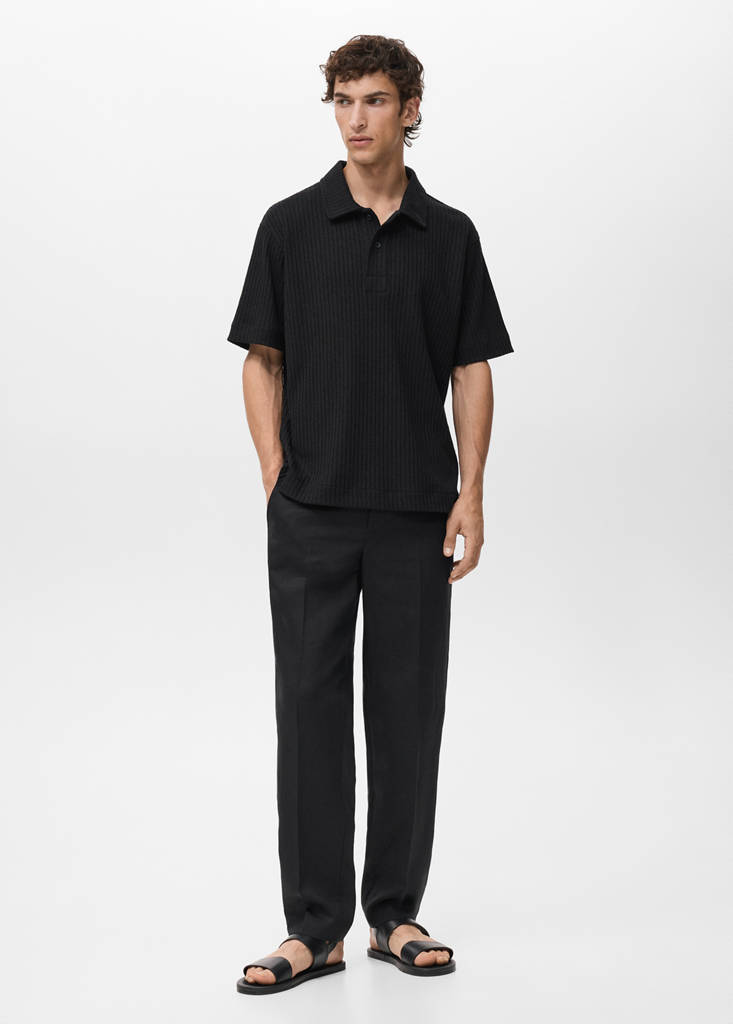 Textured knitted polo shirt — Black