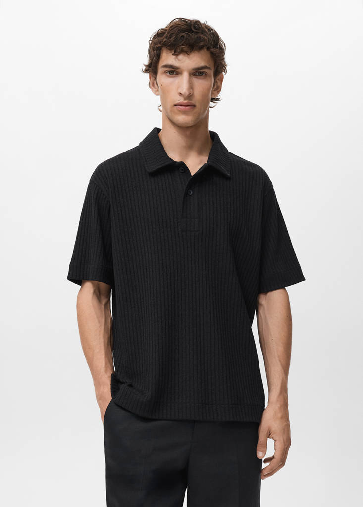 Textured knitted polo shirt — Black