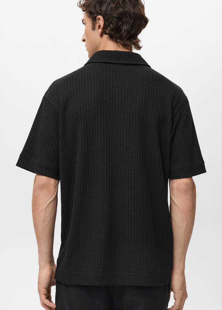 Textured knitted polo shirt — Black