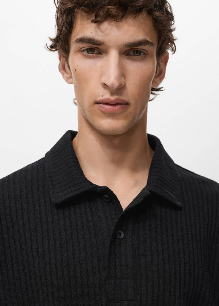 Textured knitted polo shirt — Black