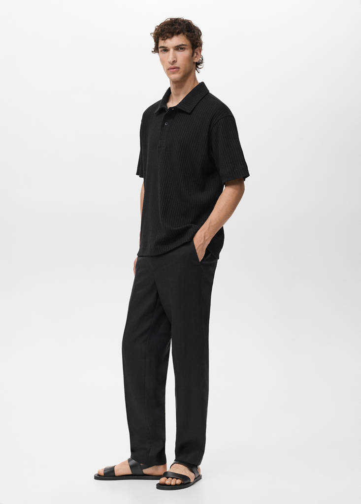 Textured knitted polo shirt — Black