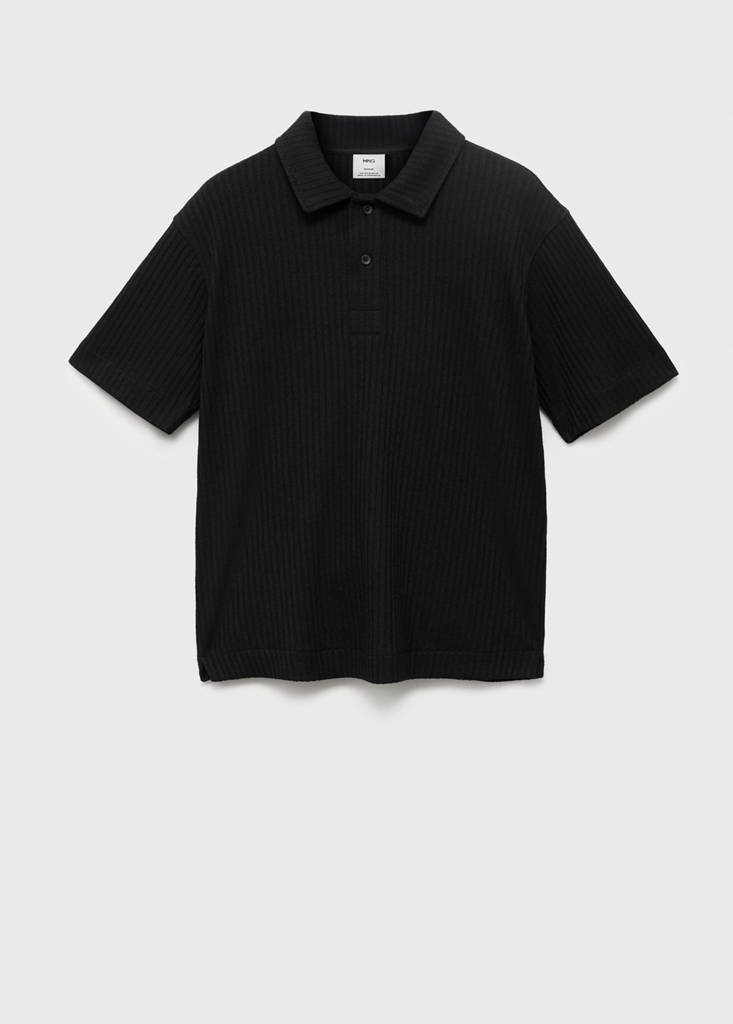Textured knitted polo shirt — Black