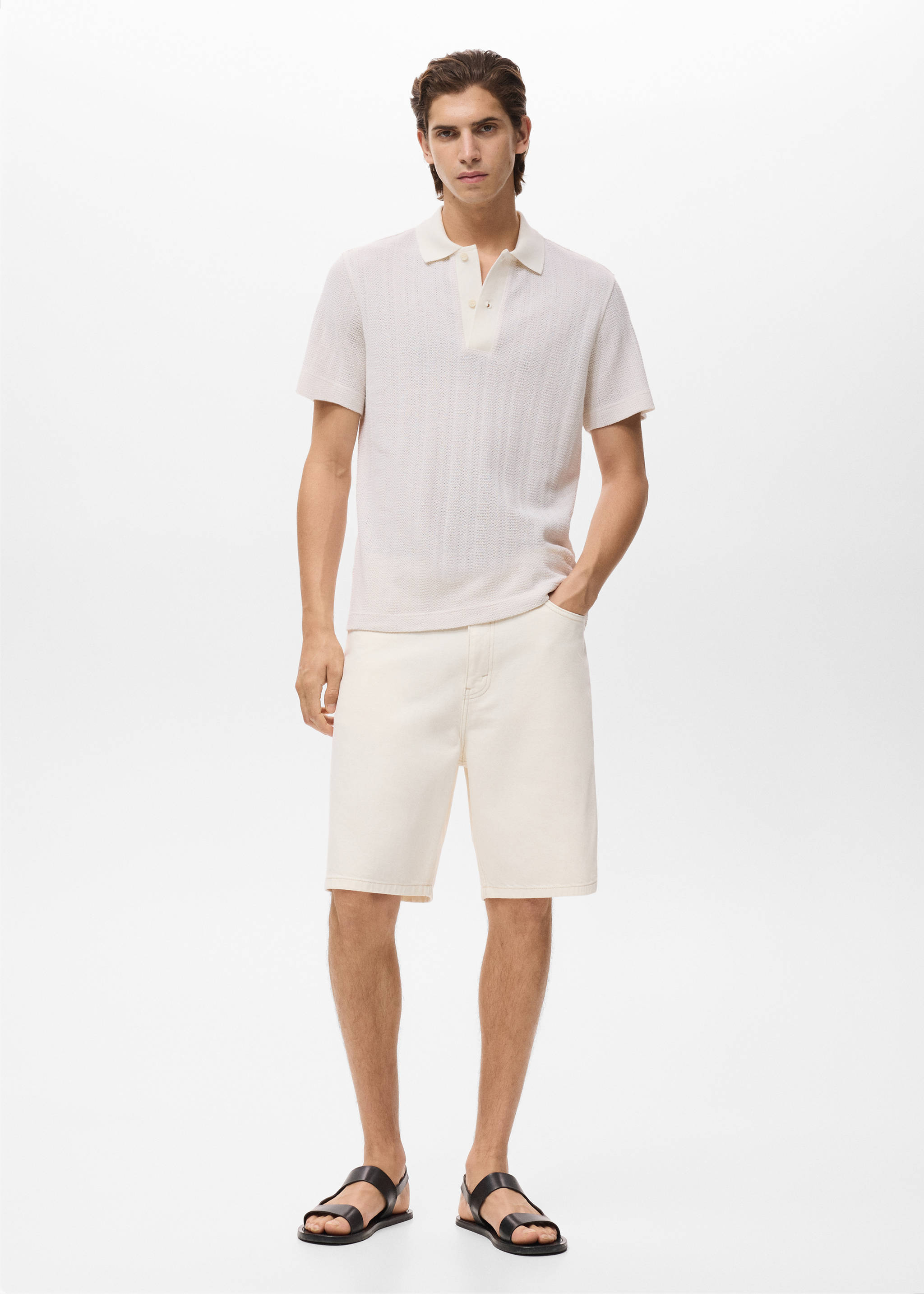 Knitted cotton polo shirt with lace pattern - General plane