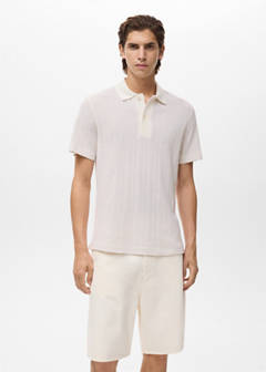 Openwork knitted cotton polo shirt — Off White 1
