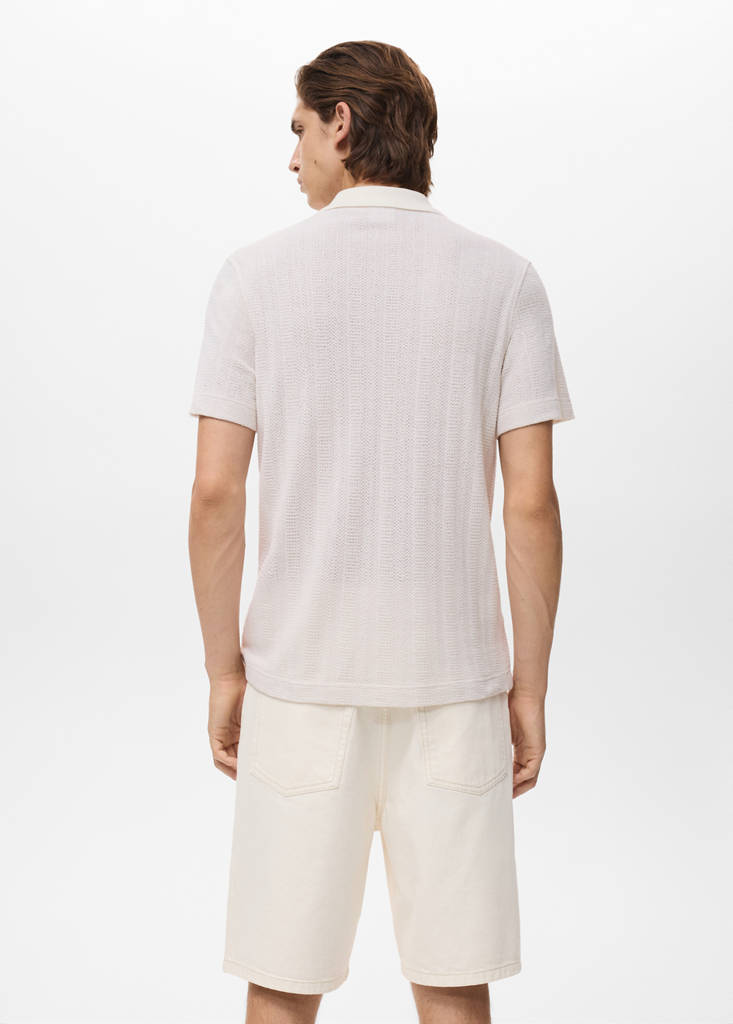 Openwork knitted cotton polo shirt — Off White