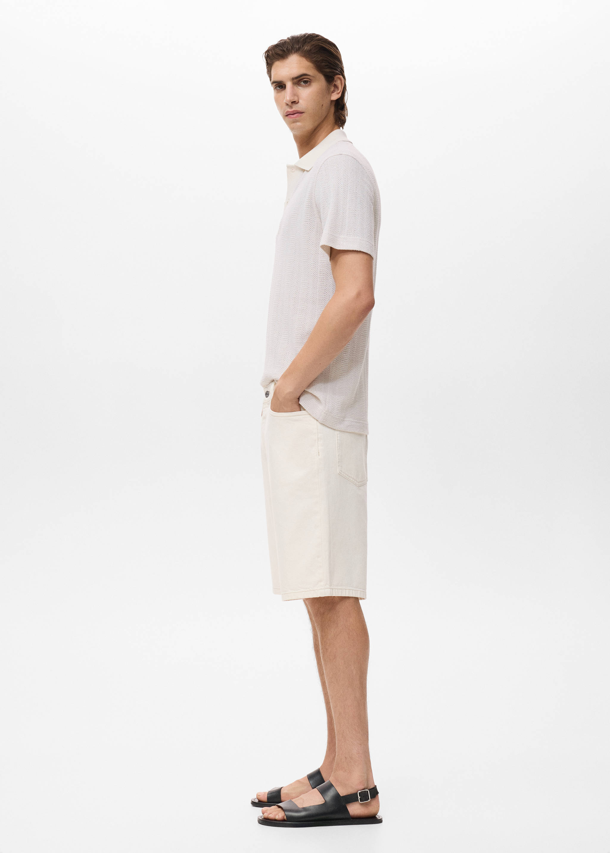 Knitted cotton polo shirt with lace pattern - Details of the article 2