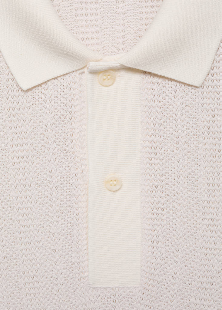 Openwork knitted cotton polo shirt — Off White
