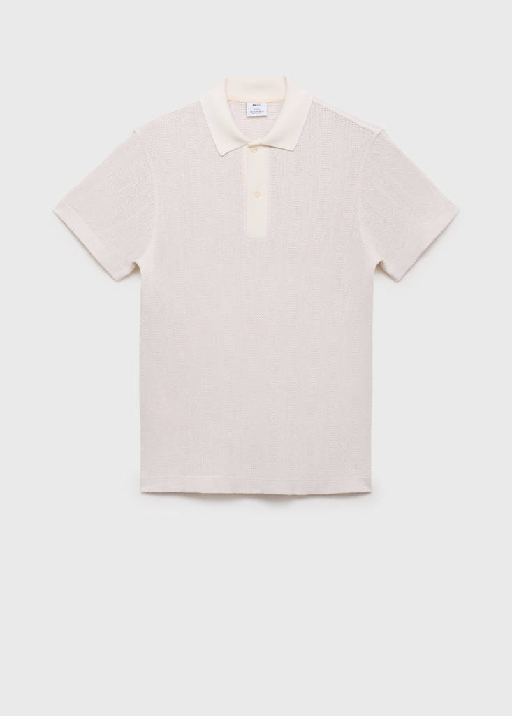 Openwork knitted cotton polo shirt — Off White