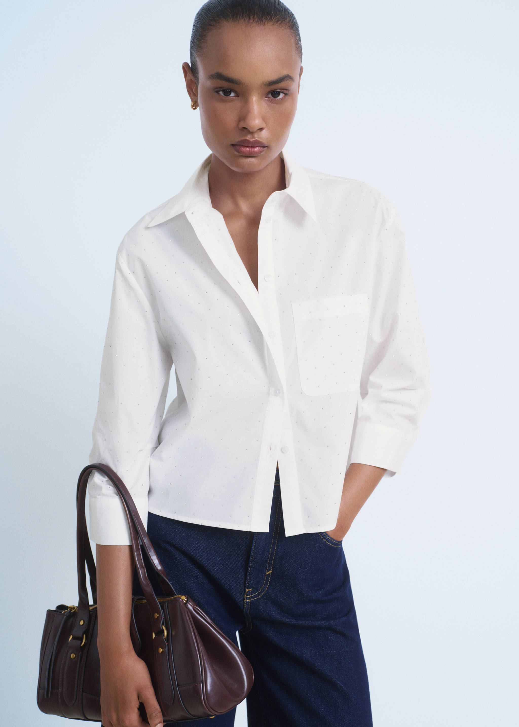Rhinestone cropped shirt - Medium plane