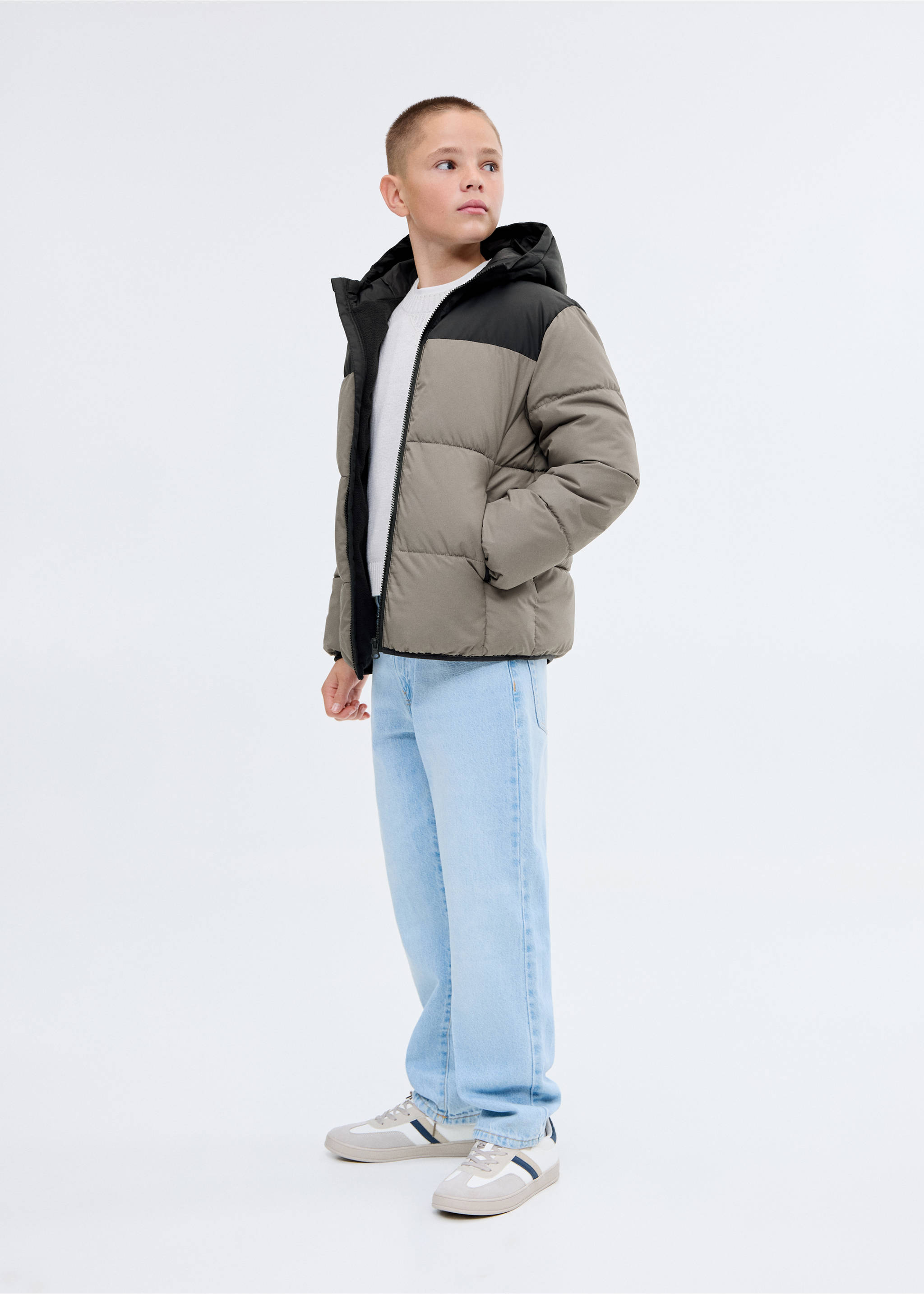 바이컬러 퀼트 아노락 - 일반 평면도, 미디엄 그레이. Ref: 17093269-00.