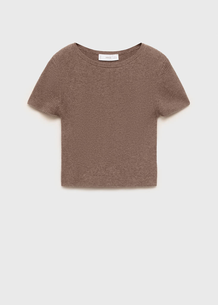 Ribbed  knit t-shirt — Brown