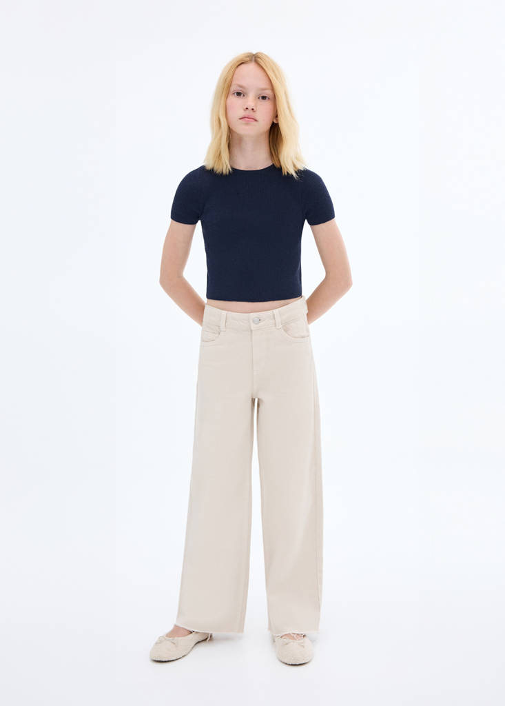 Ribbed  knit t-shirt — Navy