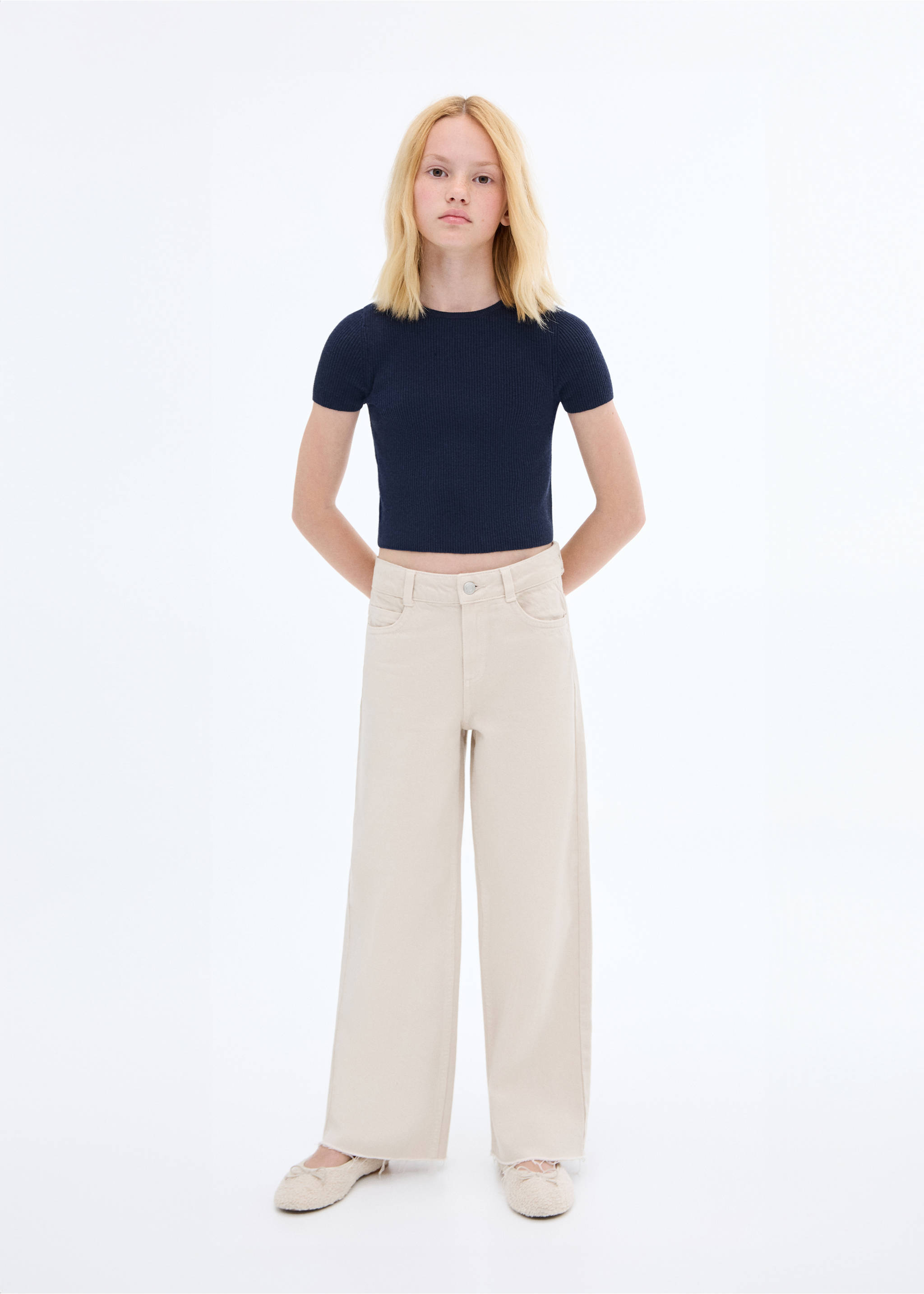 Ribbed  knit t-shirt - General plane, Navy. Ref: 17093279-00.