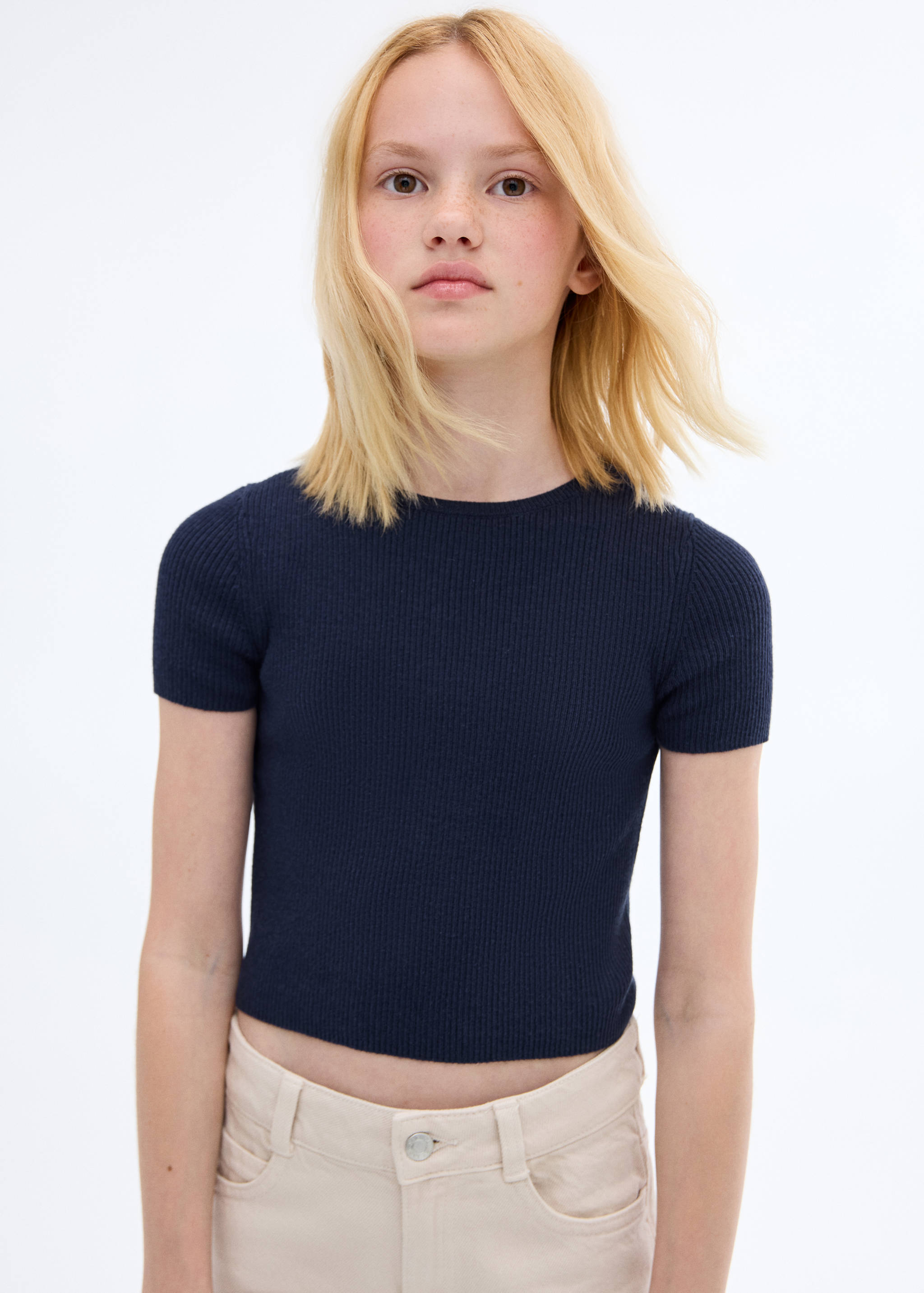 Geripptes Strick-T-Shirt - Mittlere Ansicht