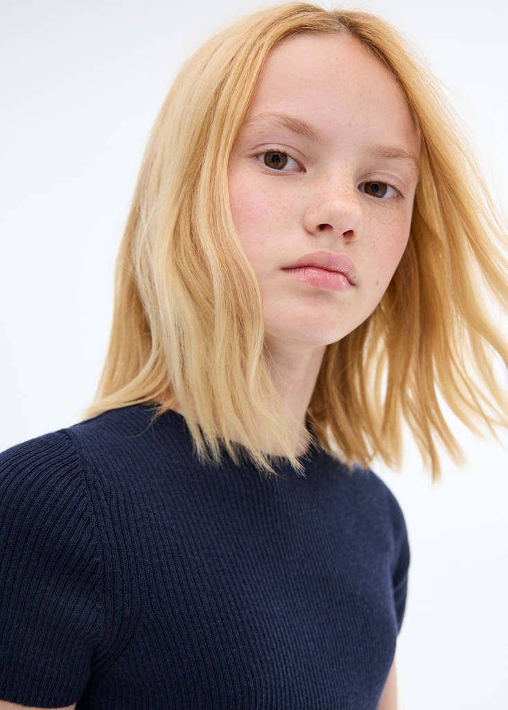 Ribbed  knit t-shirt — Navy