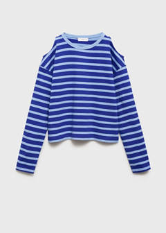 Striped t-shirt with cut-out — Vibrant blue 1