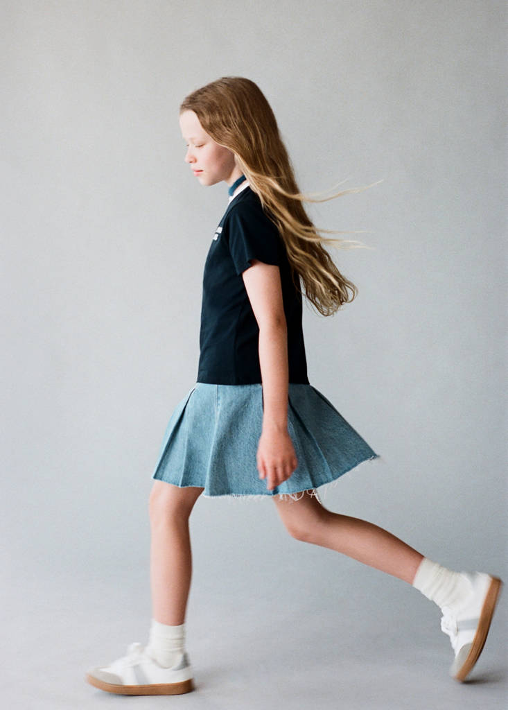 Pleated denim skirt — Medium Blue