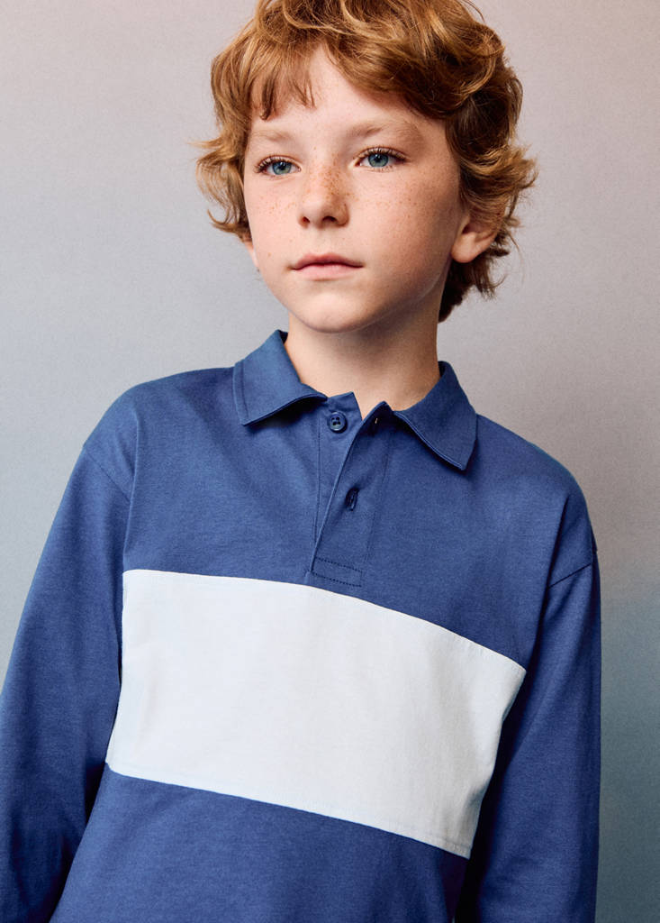 Printed cotton polo shirt — Navy