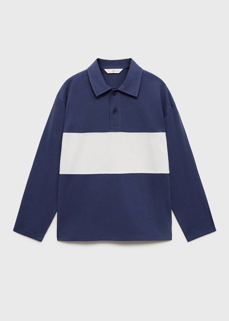 Printed cotton polo shirt — Navy