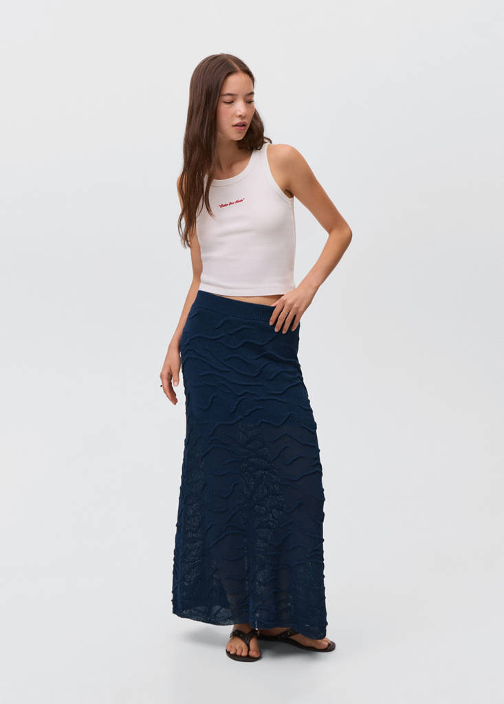 Textured long skirt — Navy