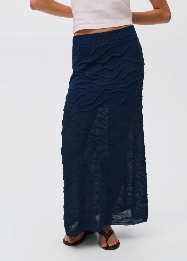 Textured long skirt — Navy