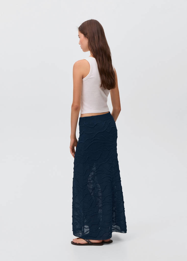 Textured long skirt — Navy