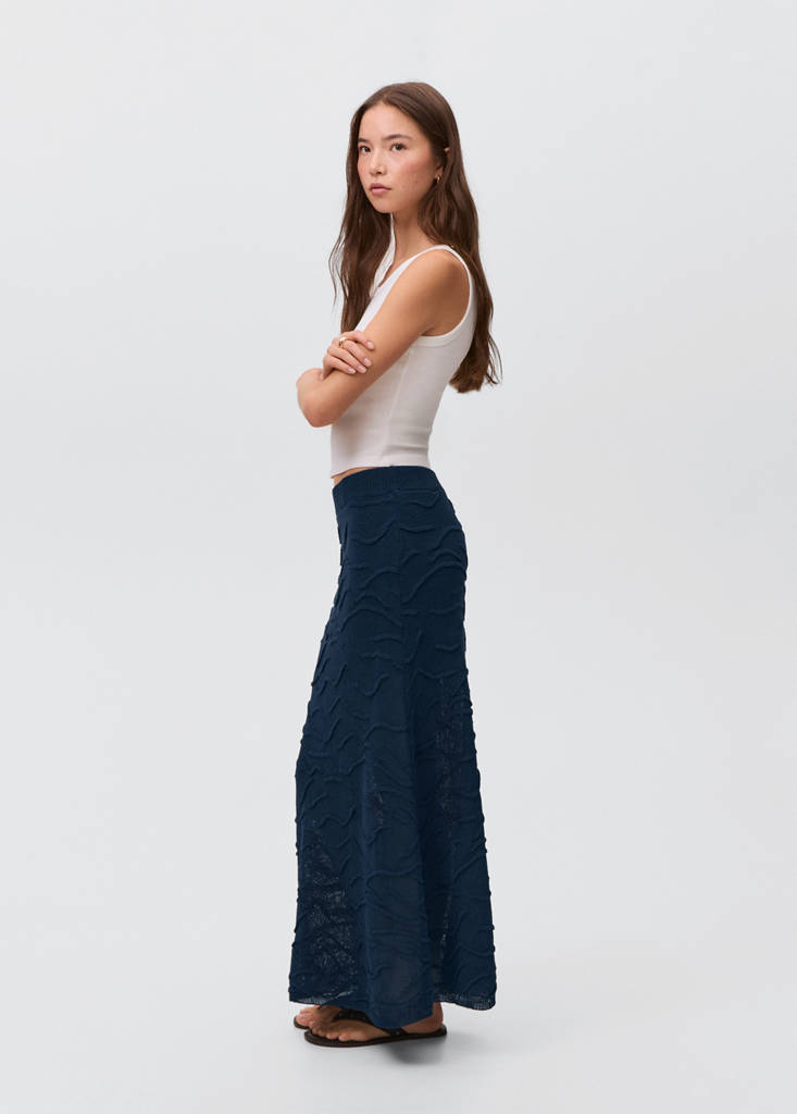 Textured long skirt — Navy