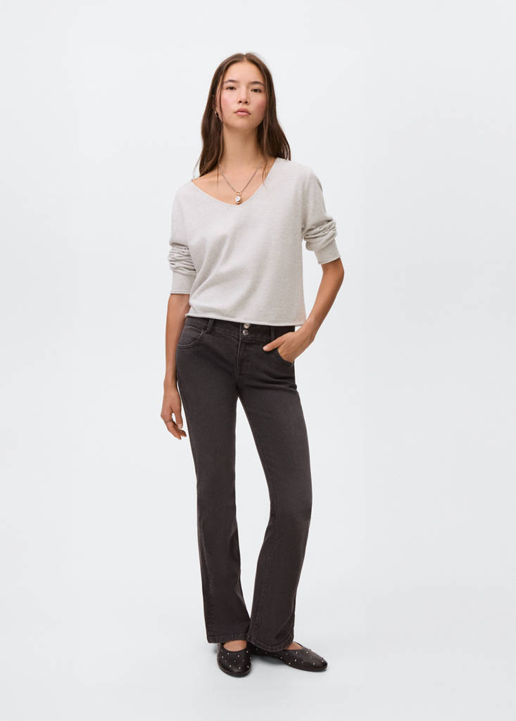 V-neck knit sweater — Light Heather Grey