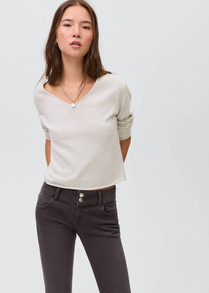 V-neck knit sweater — Light Heather Grey