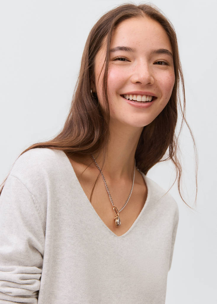 V-neck knit sweater — Light Heather Grey