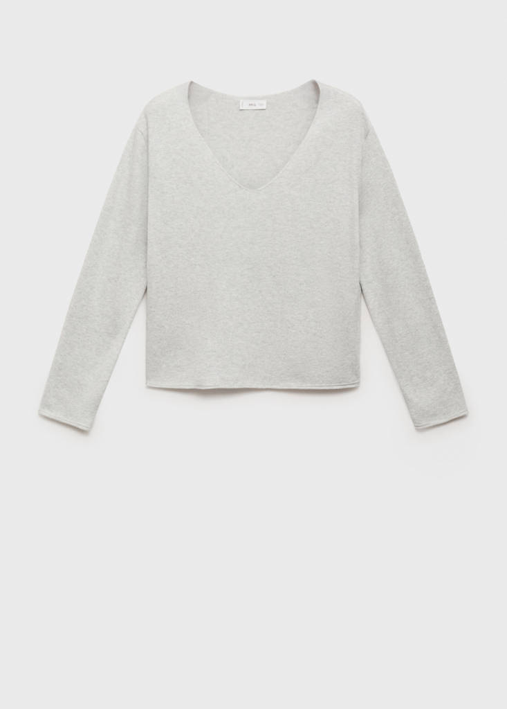 V-neck knit sweater — Light Heather Grey