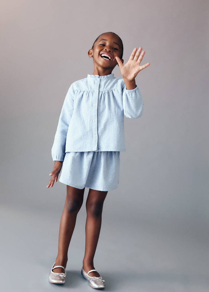 Striped cotton skirt — Sky Blue