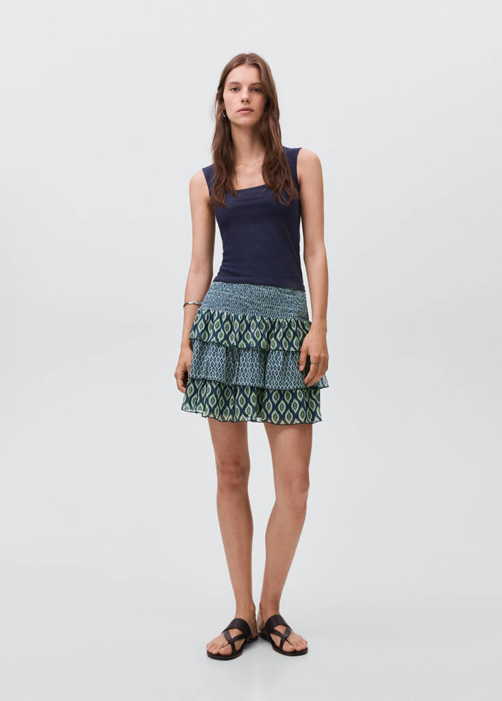Printed ruffle skirt — Navy
