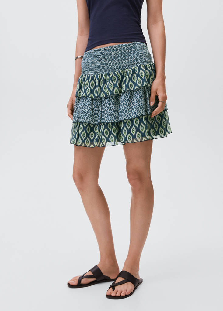 Printed ruffle skirt — Navy