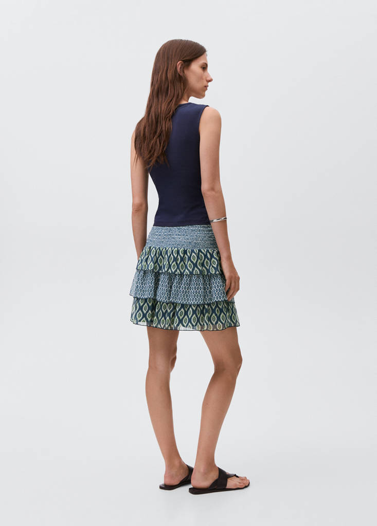 Printed ruffle skirt — Navy