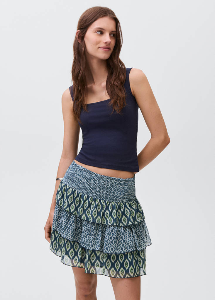 Printed ruffle skirt — Navy