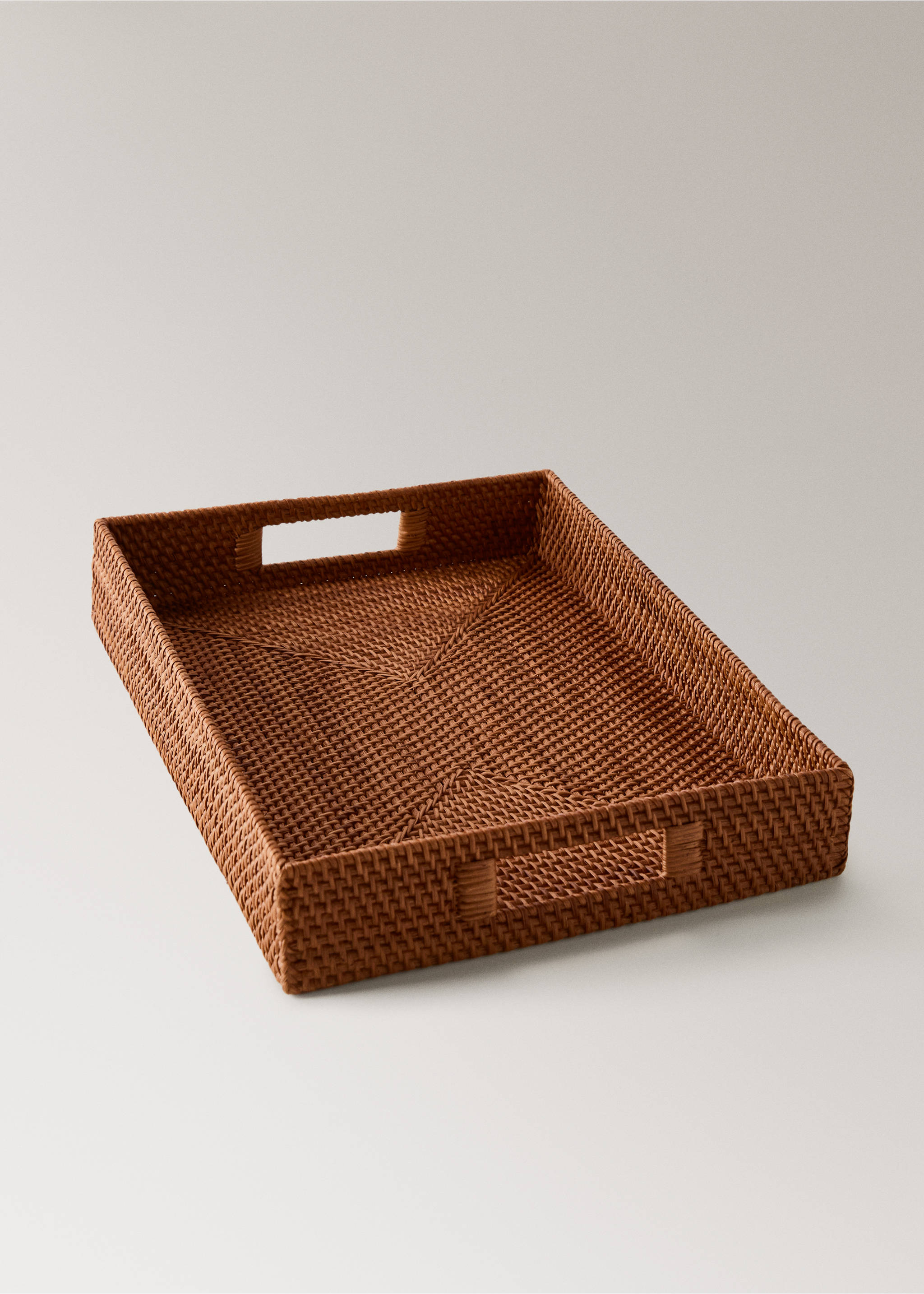 Rattan decorative tray with handles - Details of the article 1, Brown. Ref: 17093312-00.