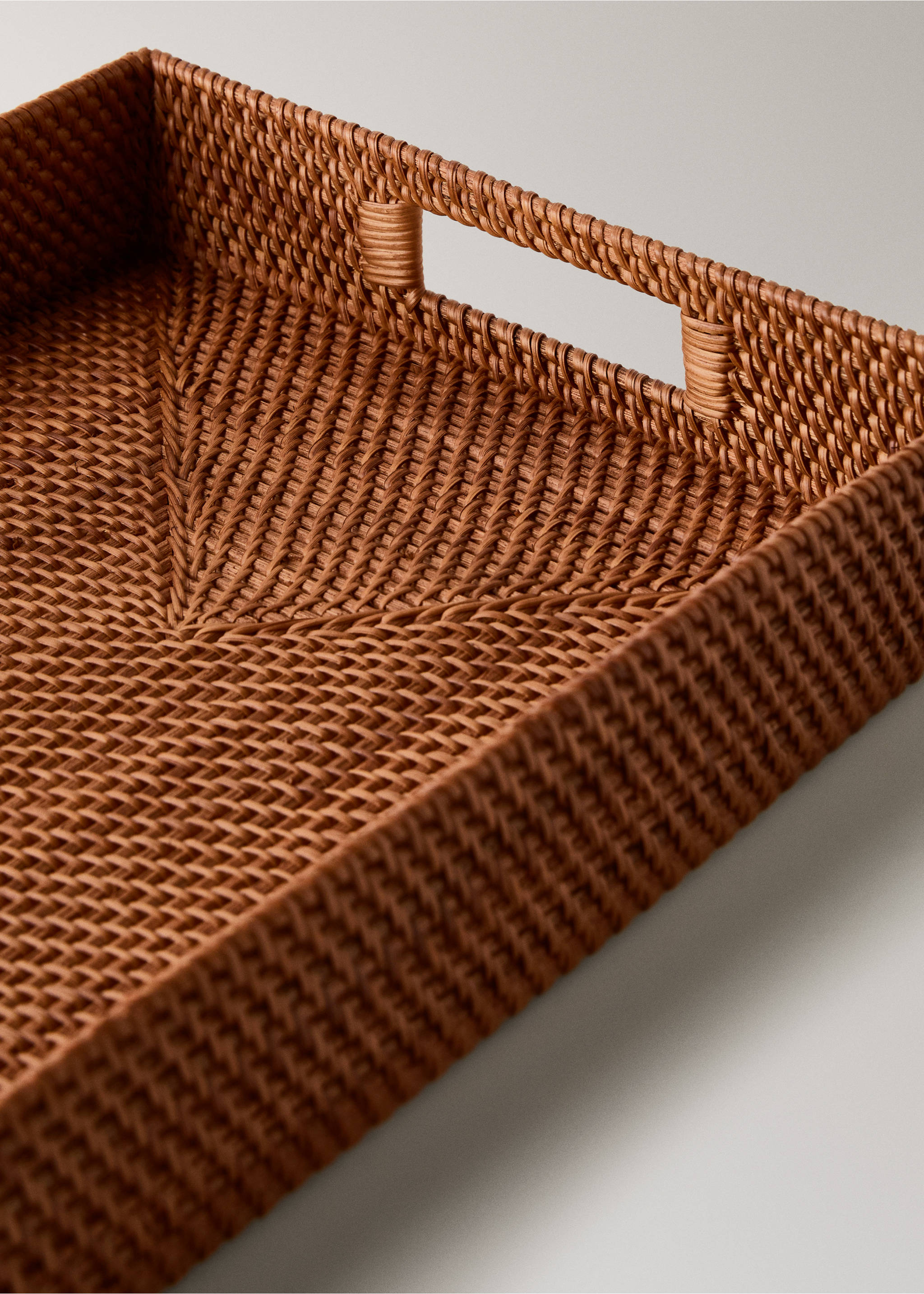 Rattan decorative tray with handles - Details of the article 2, Brown. Ref: 17093312-00.