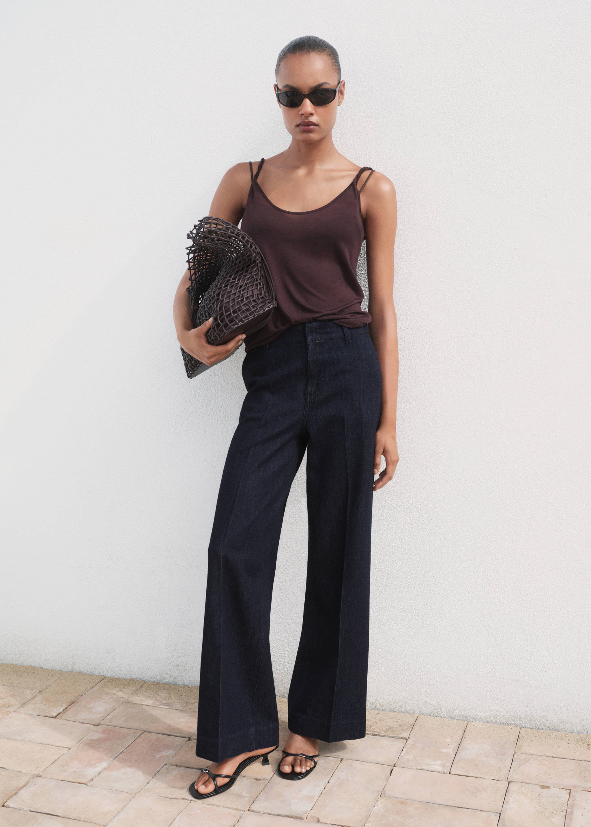 High-waisted wide leg denim trousers - General plane