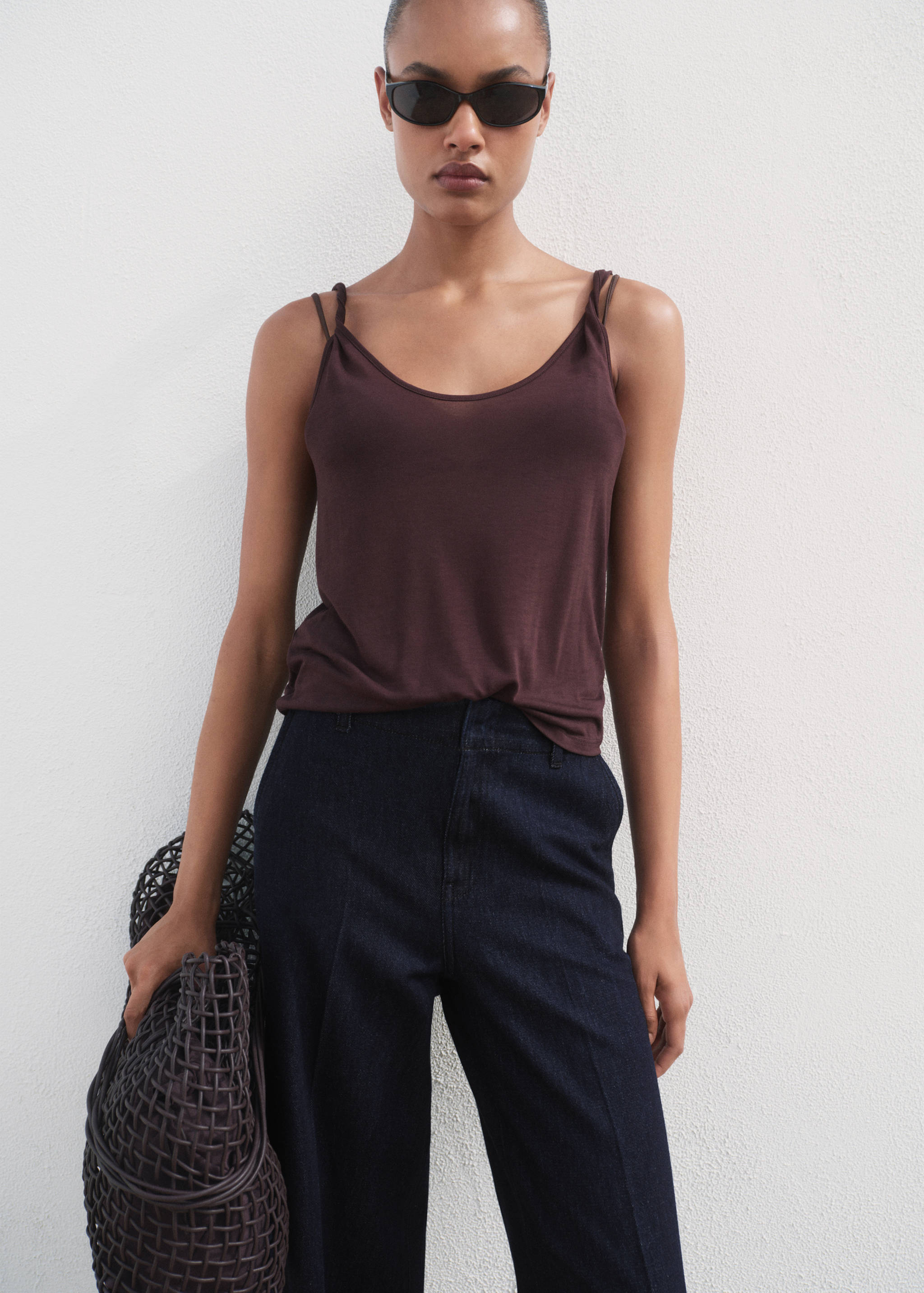 High-waisted wide leg denim trousers - Details of the article 1