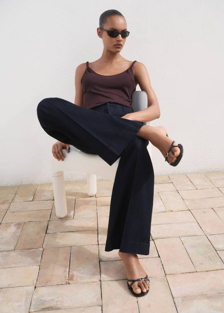 High-waisted wide leg denim trousers — Open Blue