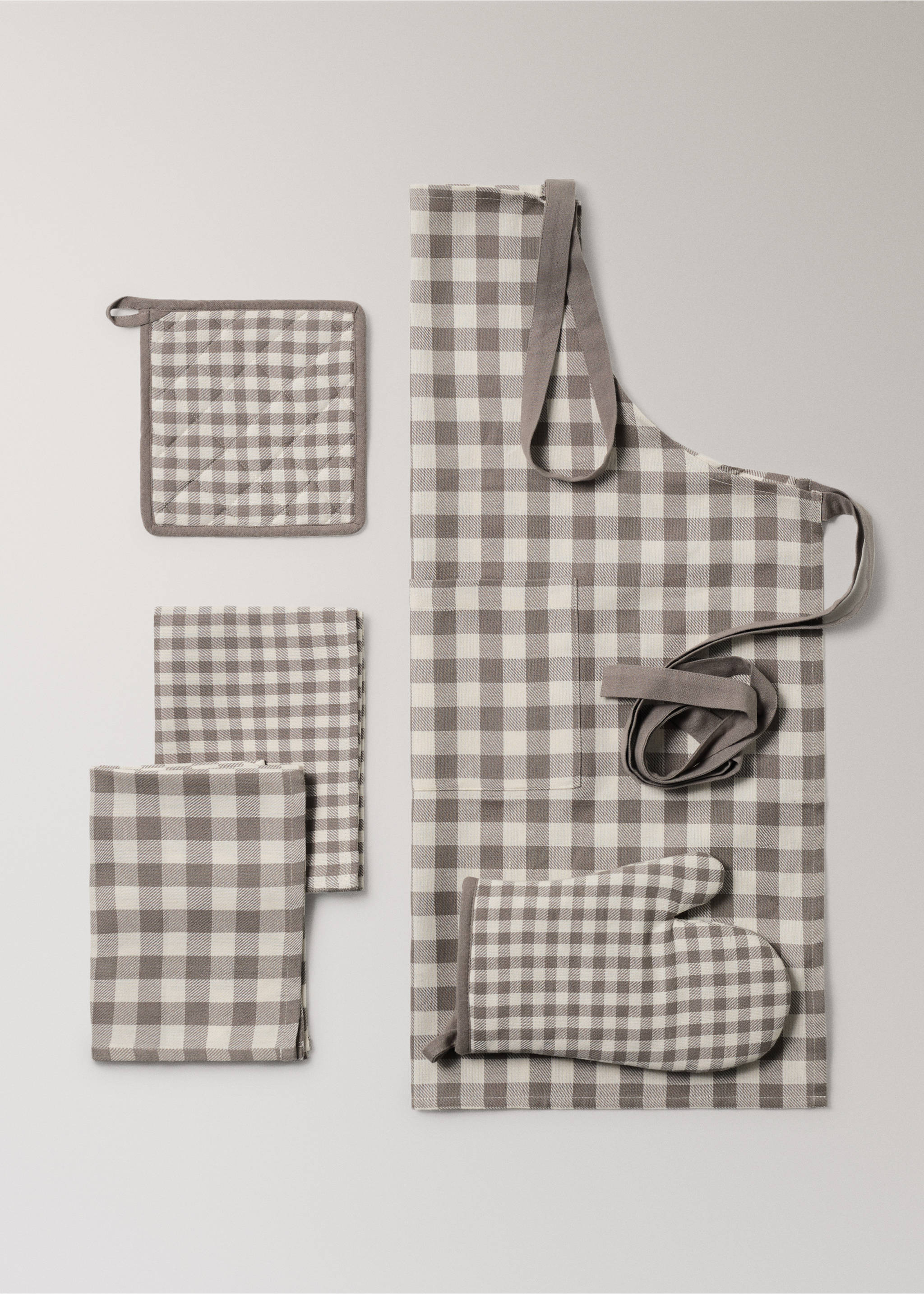 Gingham check kitchen towels - Details of the article 3, Light/Pastel Brown. Ref: 17093328-00.
