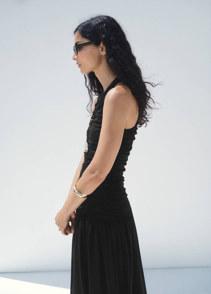 Gathered midi-dress — Black