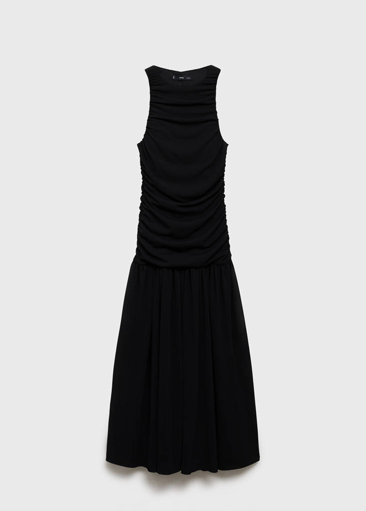 Gathered midi-dress — Black