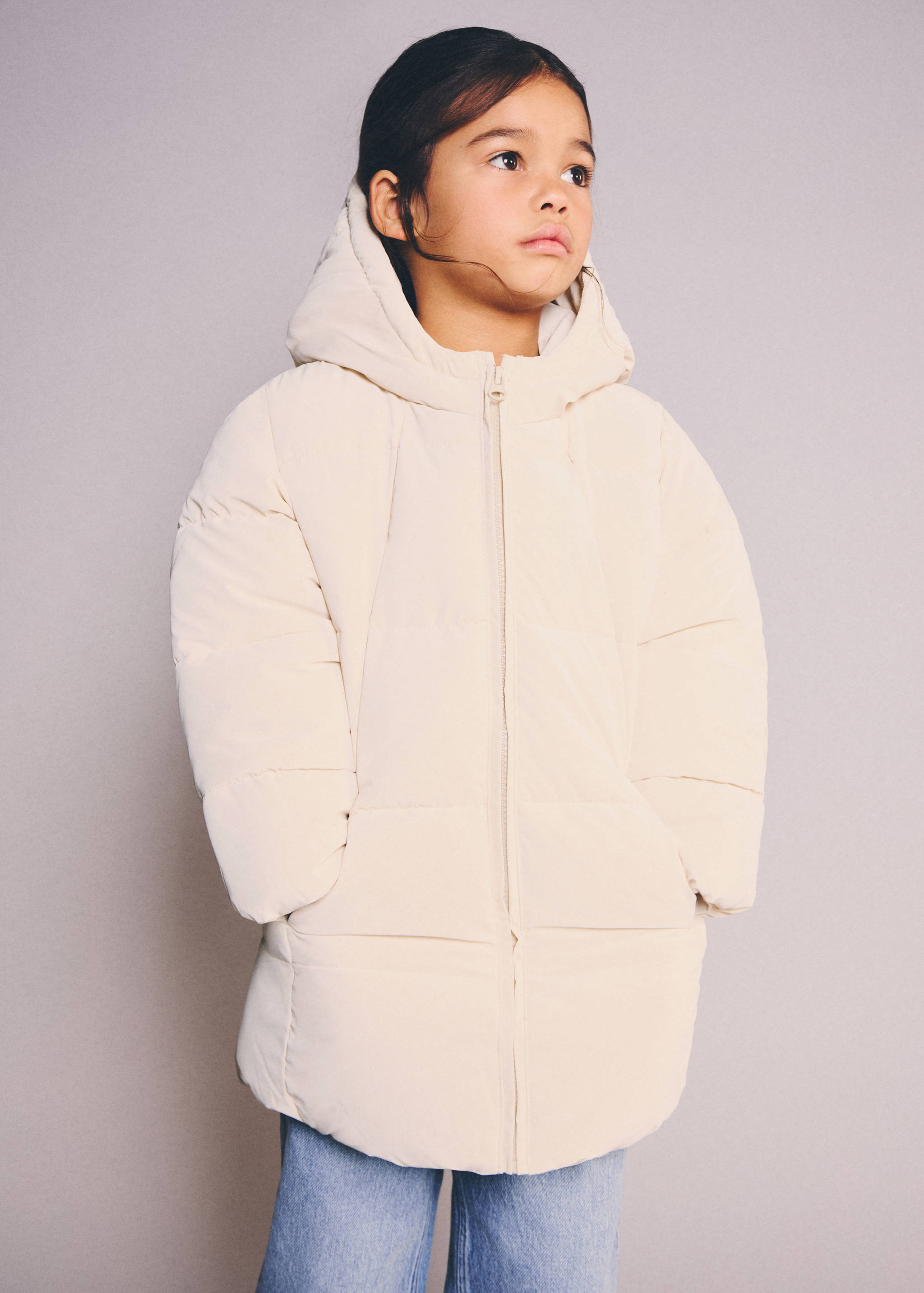 Anorak largo acolchado capucha - Plano general